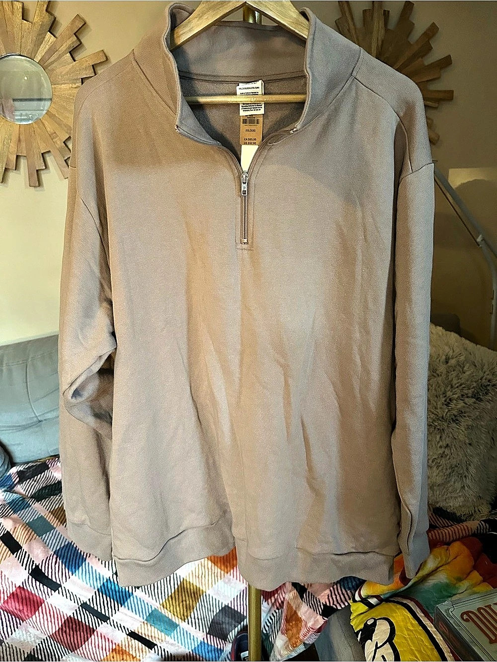 PINK Quarter-Zip Pullover Brown XXL New
